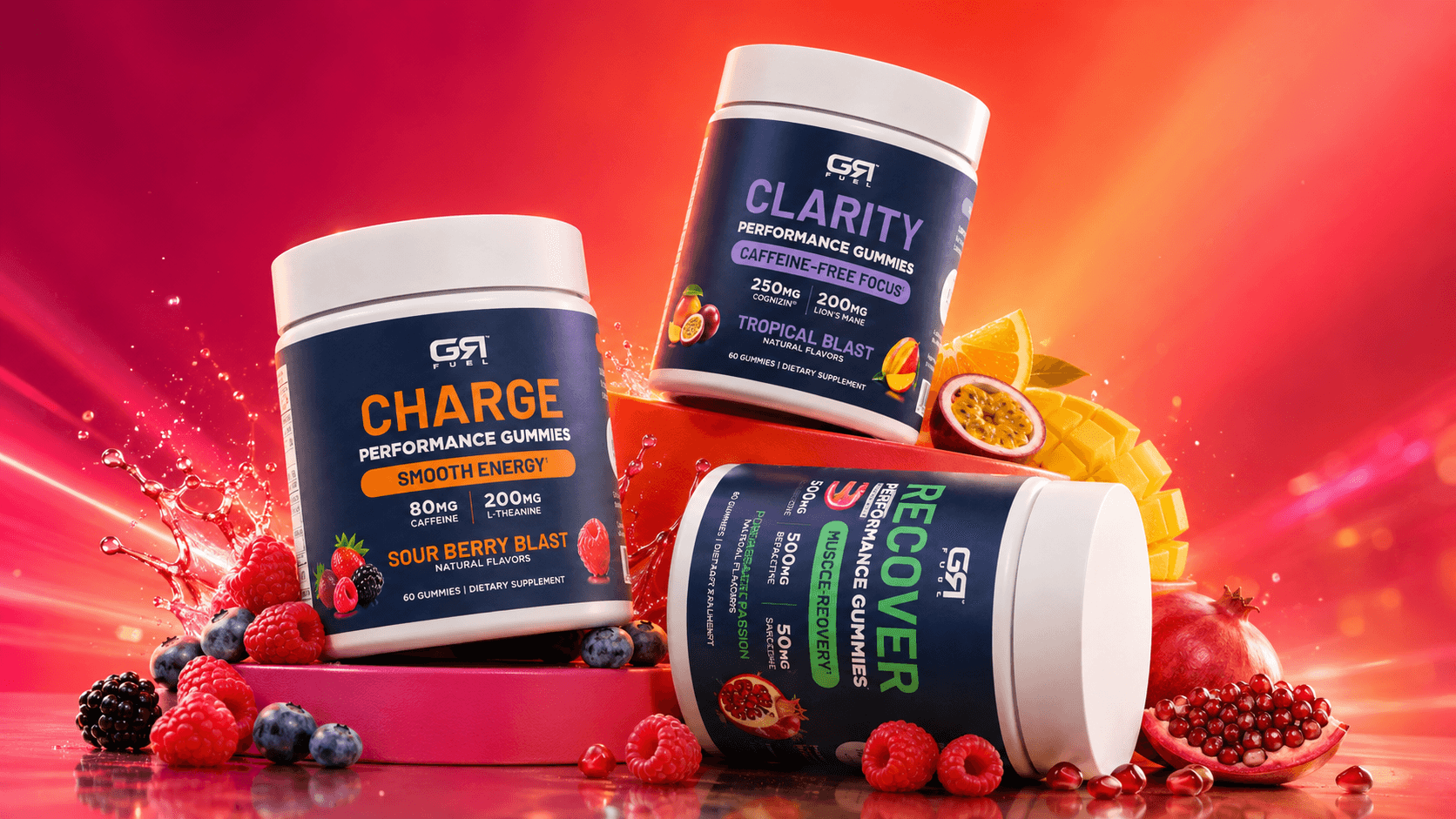 Unidiol's first brand, GR Fuel: Charge, Clarity and Recover gummies