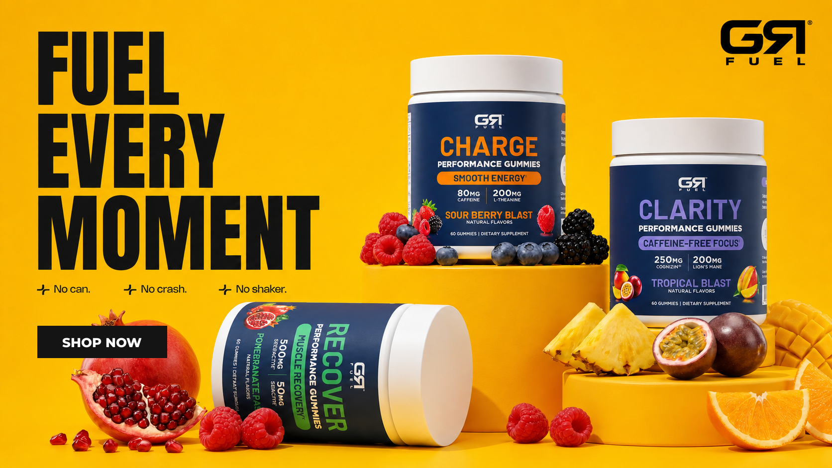 GR Fuel performance gummies: Charge, Clarity and Recover. Shop now.